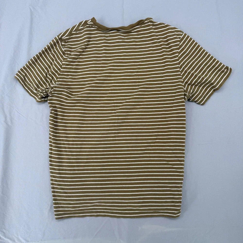 Everlane Uniform Mens Organic Cotton Striped T-Shirt Olive Green White Size M - Picture 3 of 7